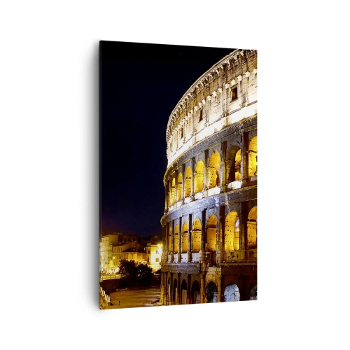 Impression sur toile - Image sur toile - Le Colisée illuminé par les lumières la nuit à Rome - 80x120cm - Il est temps de commencer les Jeux - Décoration murale moderne pour le salon et la chambre ARTTOR