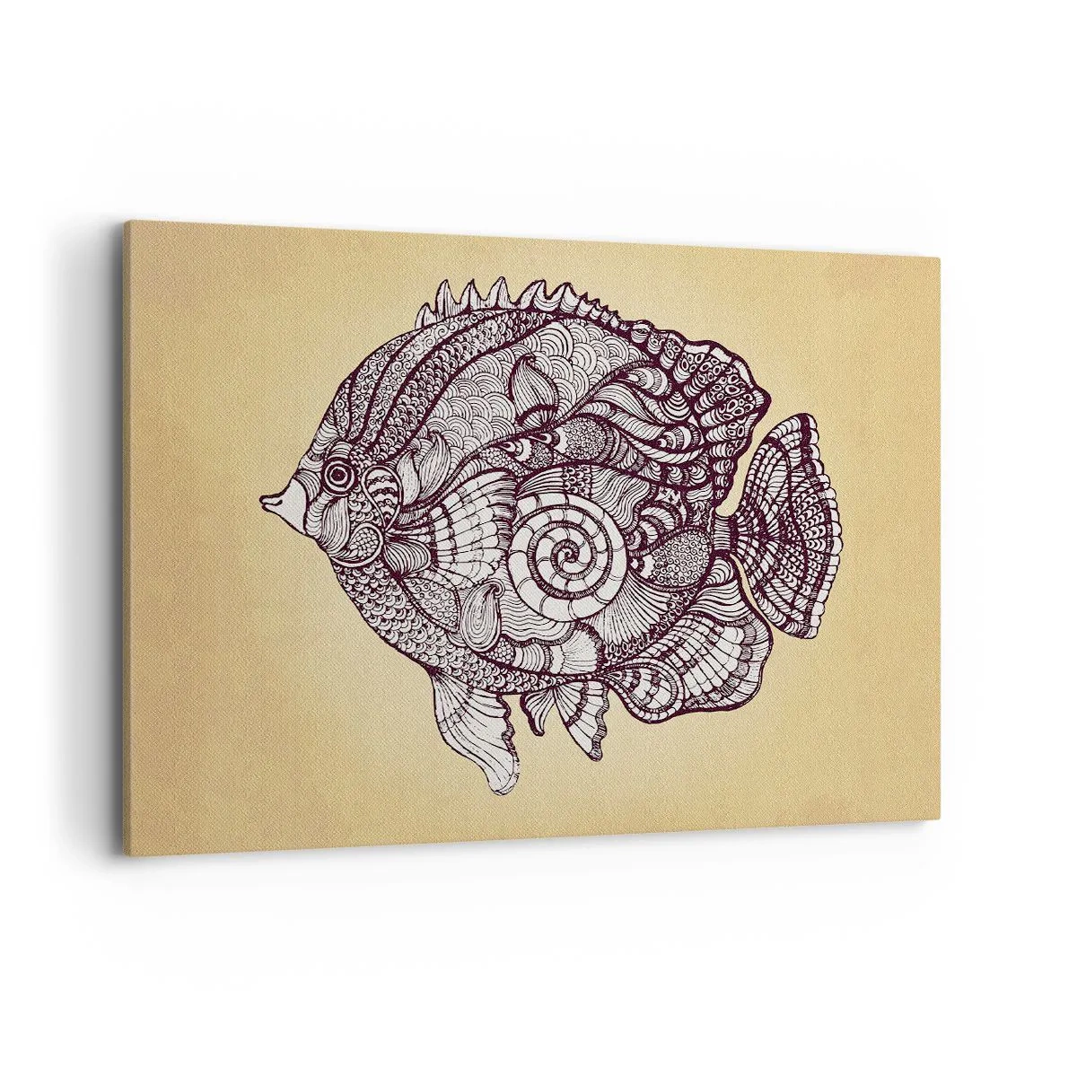 Impression sur toile - Image sur toile - Poisson décoratif dans un style de dessin avec des motifs - 100x70cm - D'un océan d'ornements - Décoration murale moderne pour le salon et la chambre ARTTOR