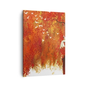 Impression sur toile - Image sur toile - Une silhouette sur une balançoire près d'un arbre entouré de feuilles rouges - 50x70cm - S'envolera-t-il avec eux ? - Décoration murale moderne pour le salon et la chambre ARTTOR