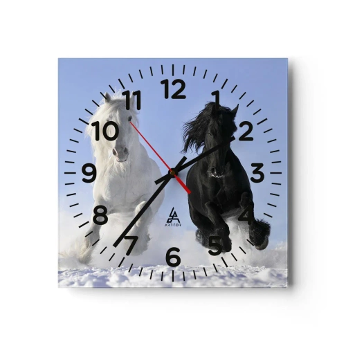 Horloge murale - Pendule murale - Galop noir et blanc - 40x40 cm