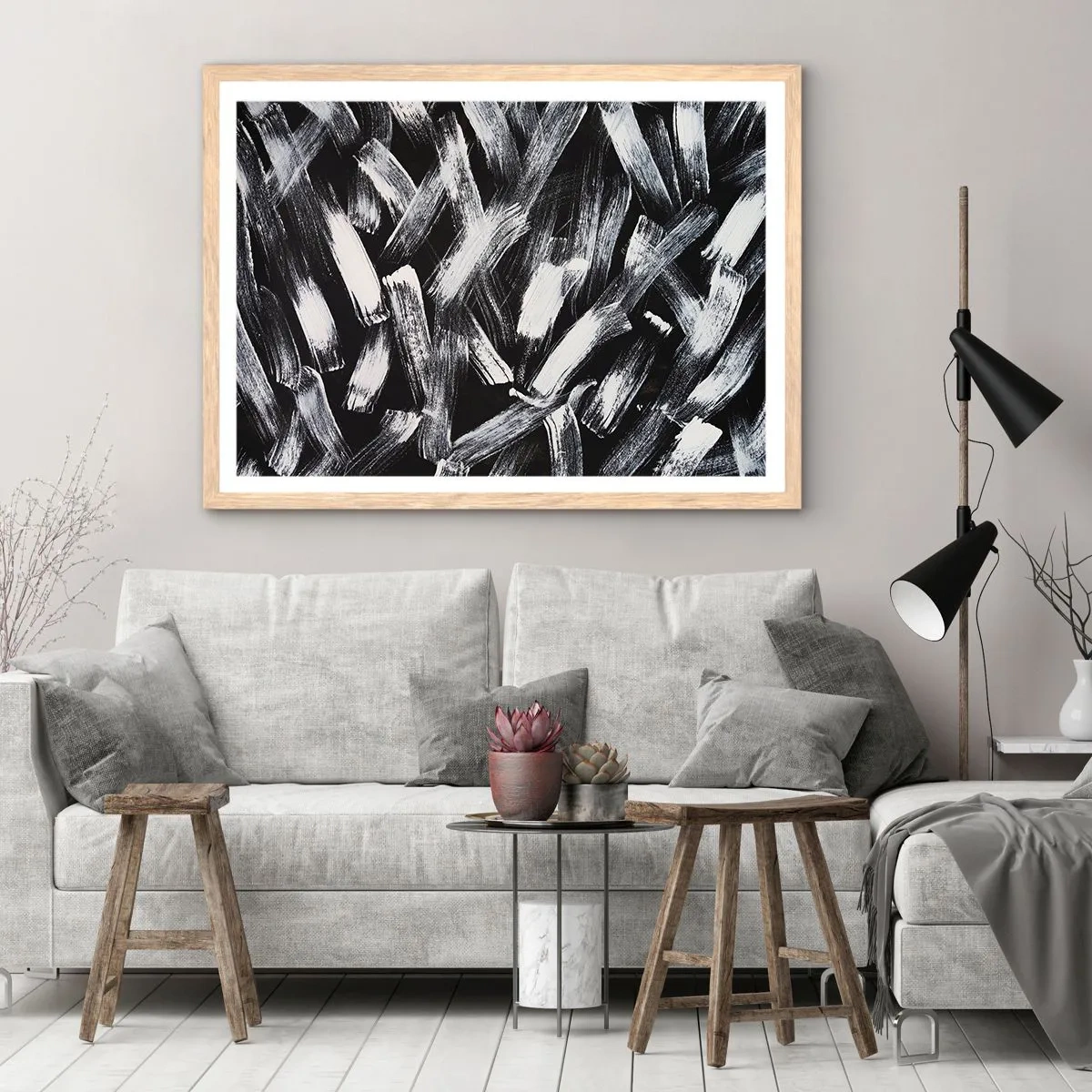 Affiche dans un chêne clair - Poster - L'abstraction dans l'esprit industriel - 100x70 cm