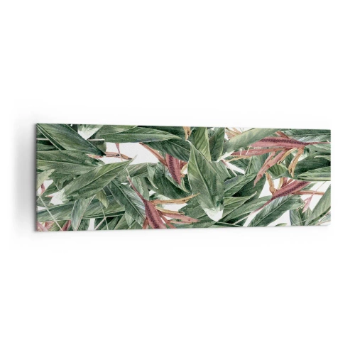 Impression sur toile - Image sur toile - Un motif de feuille décoratif dans des tons de vert et de bordeaux sur un fond clair - 160x50cm - Arbuste émeraude-lilas - Décoration murale moderne pour le salon et la chambre ARTTOR