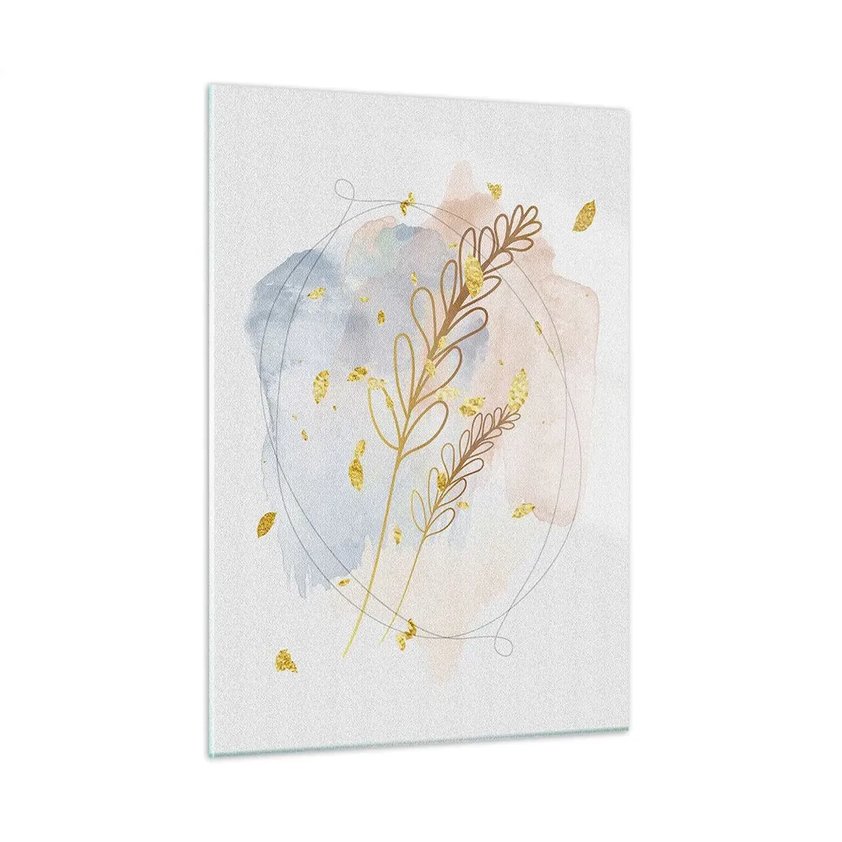 Impression sur verre - Image sur verre - Une composition délicate avec des brindilles et des feuilles dorées à l'aquarelle - 50x70cm - Explosion d'or - Décoration murale moderne pour le salon et la chambre ARTTOR