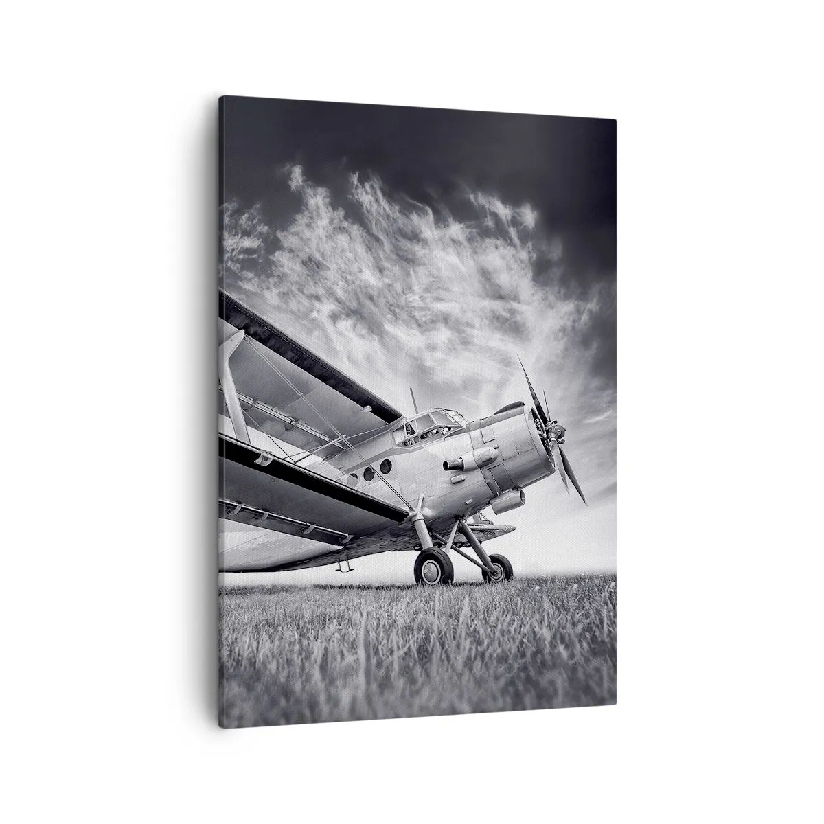 Impression sur toile - Image sur toile - Un avion contre un ciel dramatique en noir et blanc - 50x70cm - Le pèlerin ailé - Décoration murale moderne pour le salon et la chambre ARTTOR