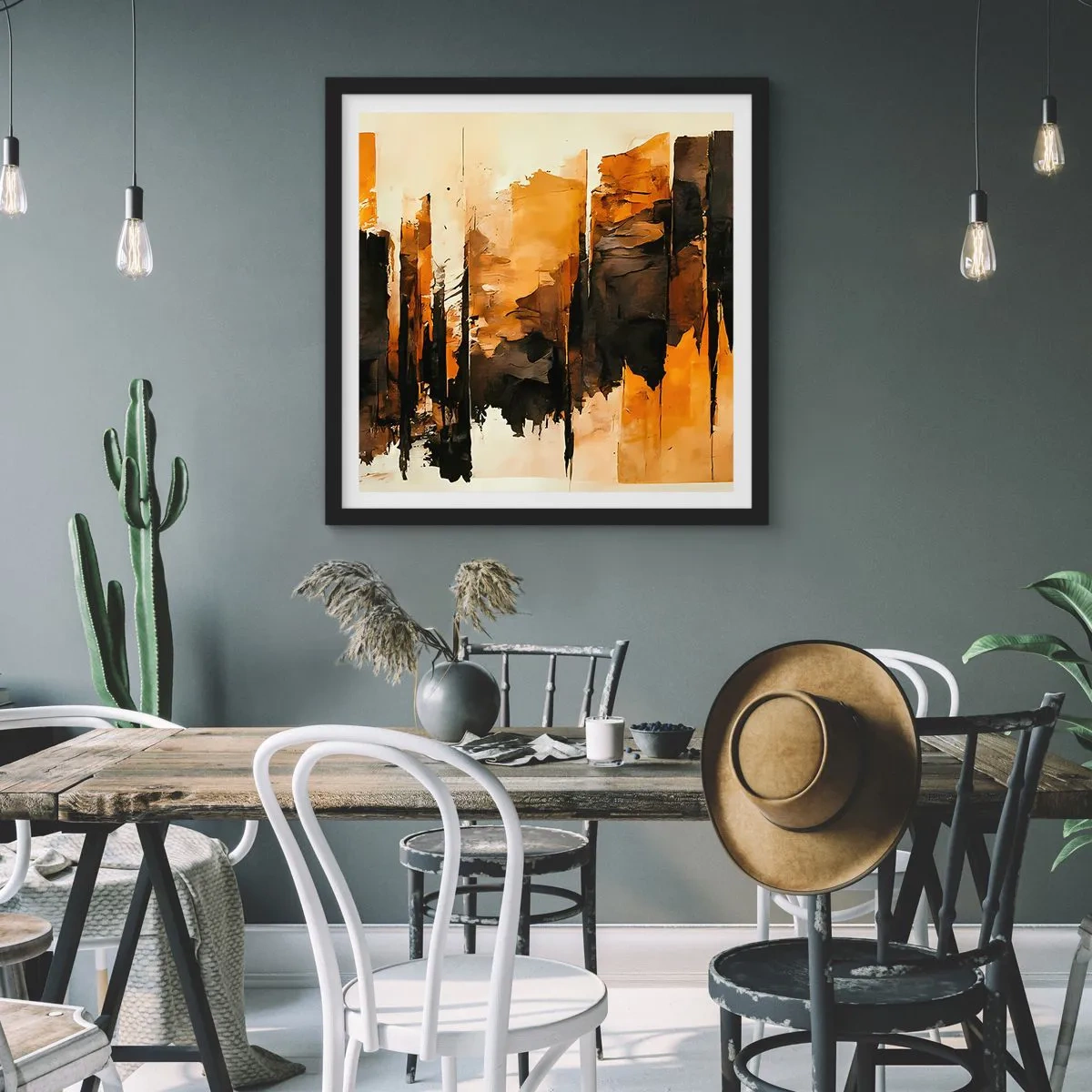 Affiche dans un cadre noir - Poster - Harmonie de noir et d'or - 50x50 cm