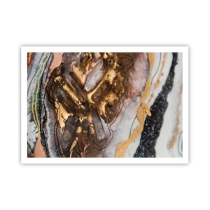 Affiche - Poster - Composition abstraite avec des éléments d'or et de cristaux - 100x70cm - Élément de la terre - Décoration murale moderne pour le salon et la chambre ARTTOR