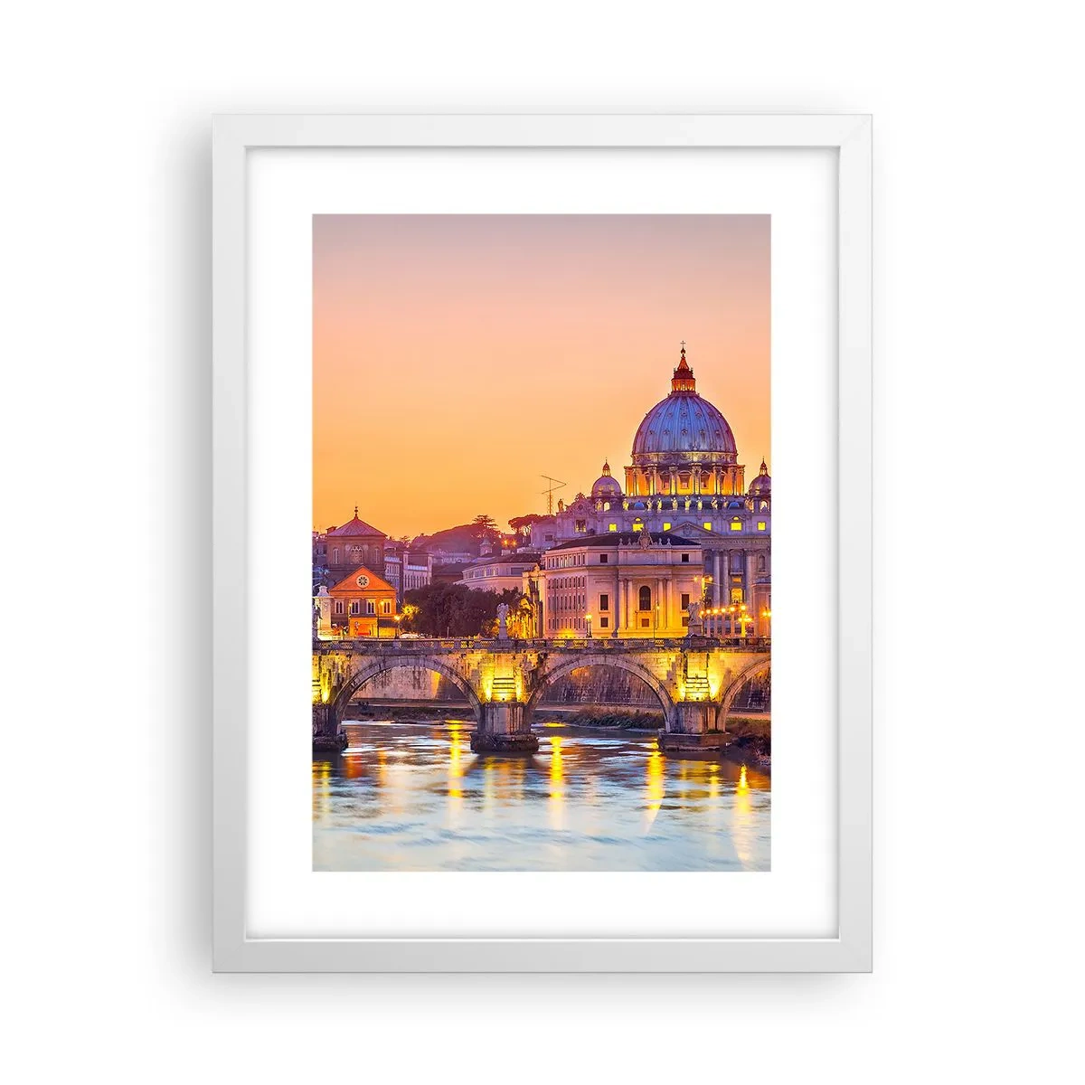 Affiche dans un cadre blanc - Poster - Coucher de soleil sur la ville éternelle - 30x40 cm