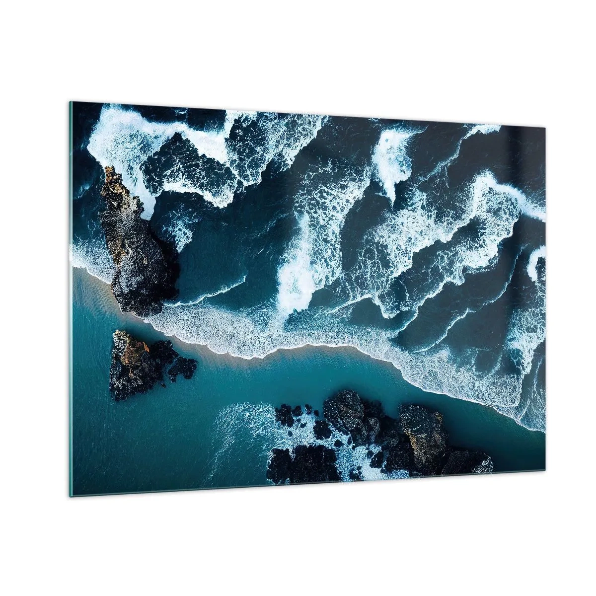 Impression sur verre - Image sur verre - Les vagues de la mer s'écrasent contre la côte rocheuse - 100x70cm - Enveloppé par les vagues - Décoration murale moderne pour le salon et la chambre ARTTOR