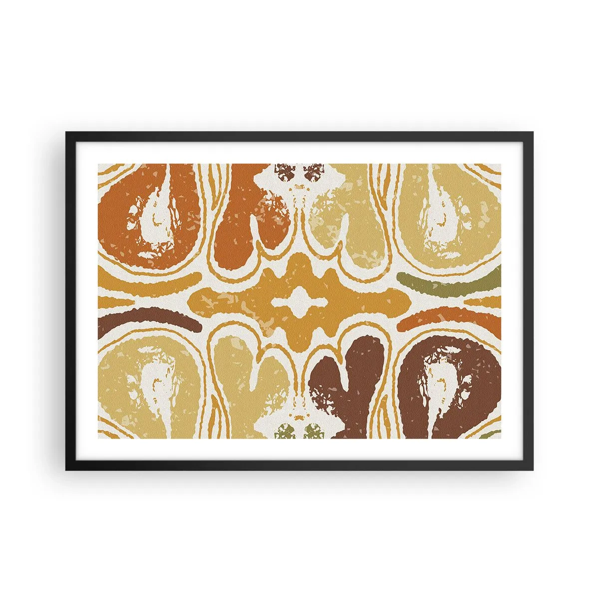 Affiche dans un cadre noir - Poster - Motifs abstraits chaleureux dans les tons jaunes et bruns - 70x50cm - Abstraction sentimentale - Décoration murale moderne pour le salon et la chambre ARTTOR