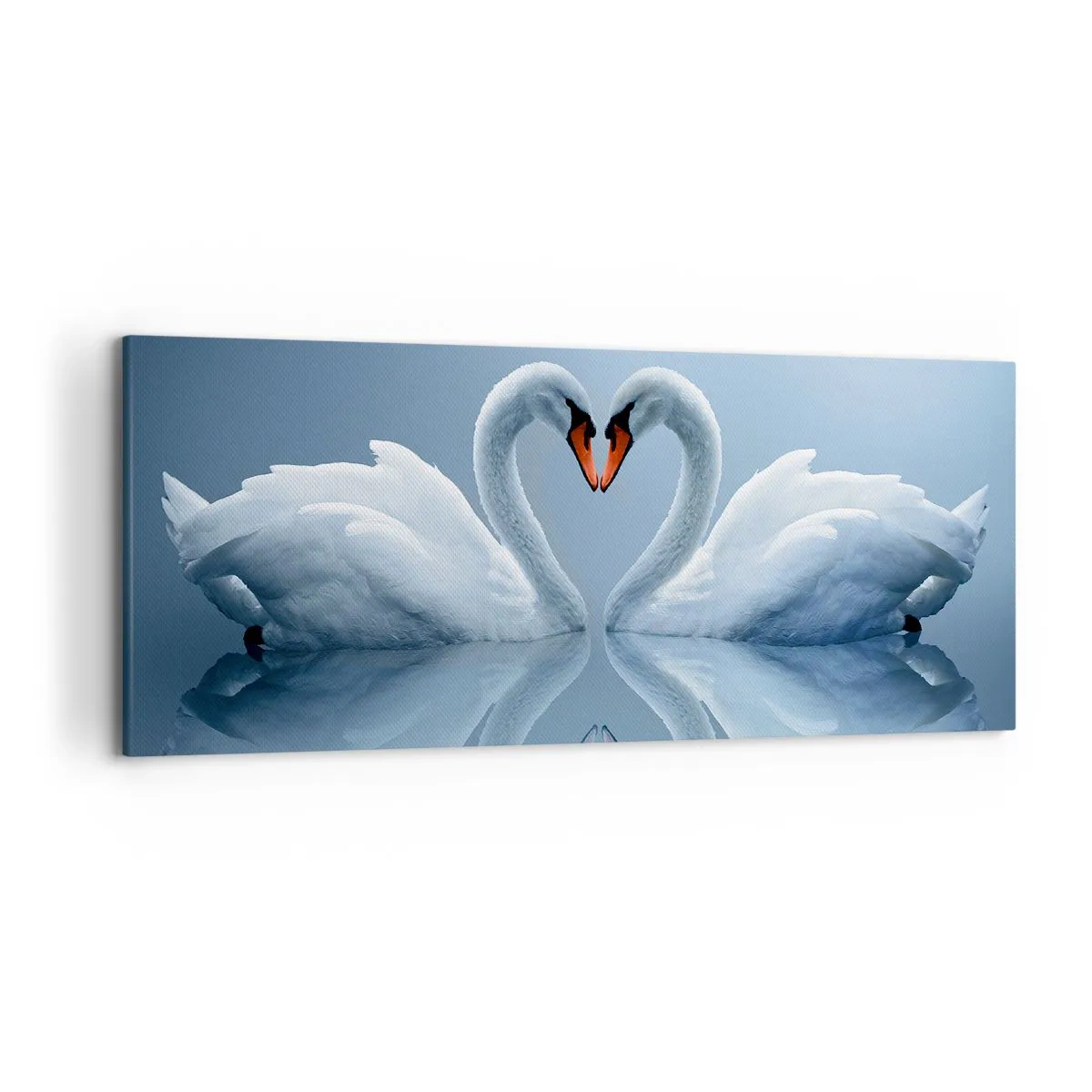 Impression sur toile - Image sur toile - Deux cygnes formant un cœur sur une surface d'eau calme - 120x50cm - Le temps de l'amour - Décoration murale moderne pour le salon et la chambre ARTTOR