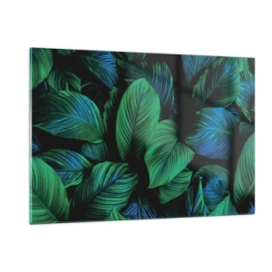 Impression sur verre - Image sur verre - Gros plan de feuilles aux nuances de vert intense - 120x80cm - Dans la foule verte - Décoration murale moderne pour le salon et la chambre ARTTOR