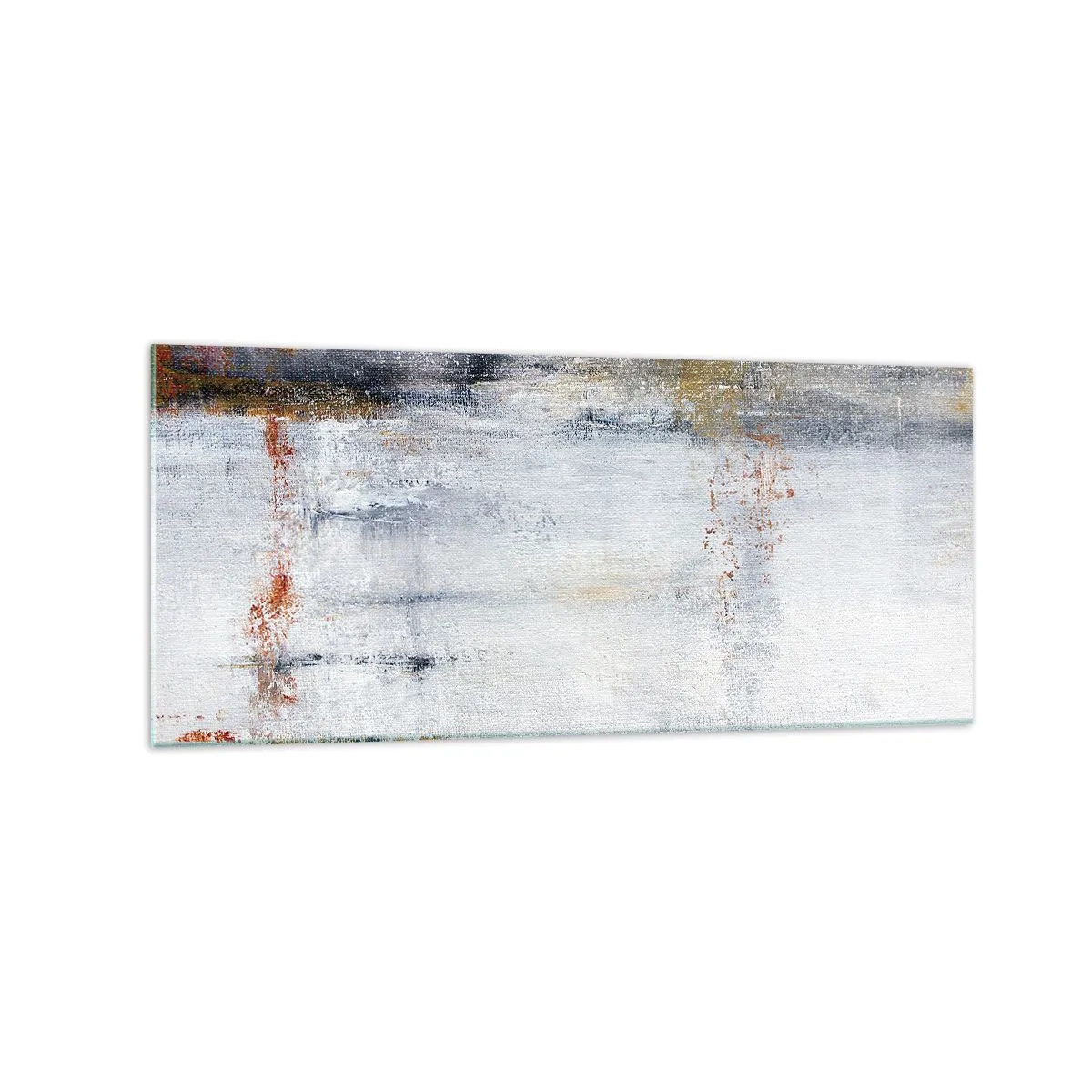 Impression sur verre - Image sur verre - Un paysage abstrait aux accents flous de gris et d'or. - 120x50cm - Derrière l'air un rideau - Décoration murale moderne pour le salon et la chambre ARTTOR
