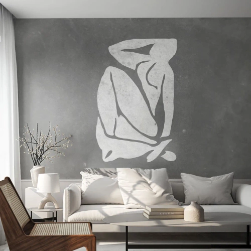 Papier Peint Photo Premium Sand - Silhouette d'une femme assise sur fond gris - 100x70cm - En pensée - Décoration murale moderne pour le salon et la chambre ARTTOR