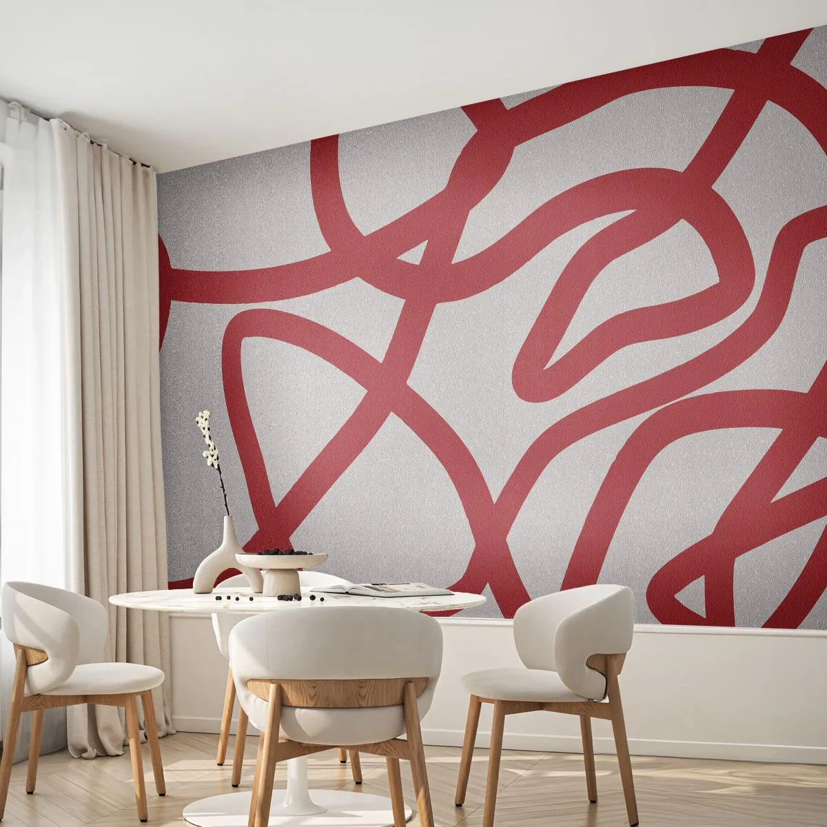 Papier Peint Autocollant Deluxe Sticker - Rouge sur blanc - Minimalisme, Morceau, Lignes - 100x70 cm
