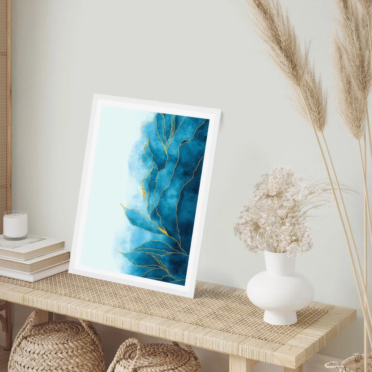 Affiche dans un cadre blanc - Poster - Bleu doré - 70x100 cm