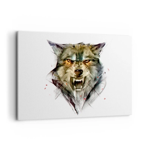 Impression sur toile - Image sur toile - Un loup dangereux sous une forme dynamique et artistique - 100x70cm - Pas un pas ! - Décoration murale moderne pour le salon et la chambre ARTTOR