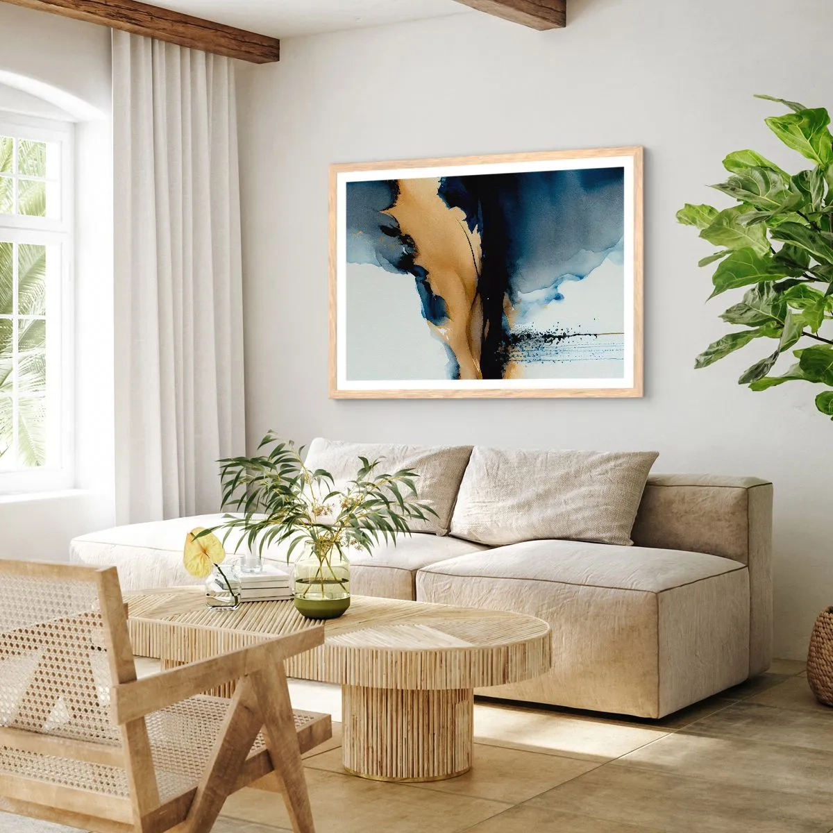 Affiche dans un chêne clair - Poster - Derrière le rideau - 40x30 cm