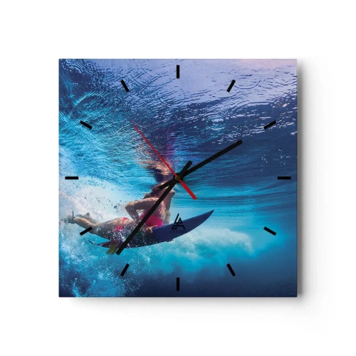 Horloge murale - Pendule murale - Un surfeur sous l'eau dans une composition dynamique aux tons bleus. - 30x30cm - Joie profonde - Décoration murale moderne pour le salon et la chambre ARTTOR