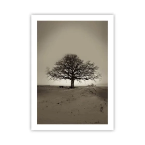 Affiche - Poster - Un arbre solitaire dans un paysage sépia vide - 50x70cm - D'ici à l'éternité - Décoration murale moderne pour le salon et la chambre ARTTOR