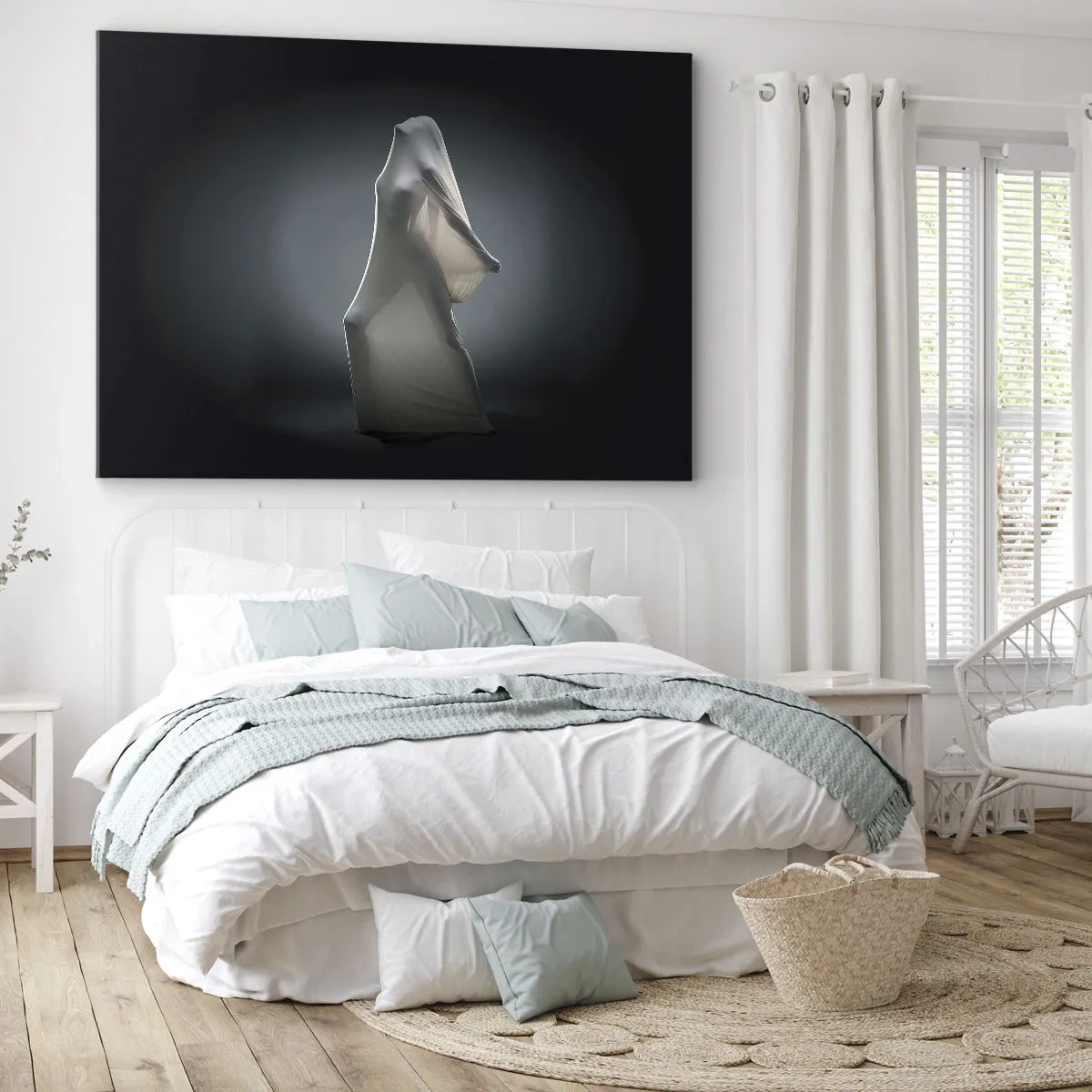 Impression sur toile - Image sur toile - Une figure en tissu blanc sur fond sombre - 100x70cm - Une soif secrète - Décoration murale moderne pour le salon et la chambre ARTTOR