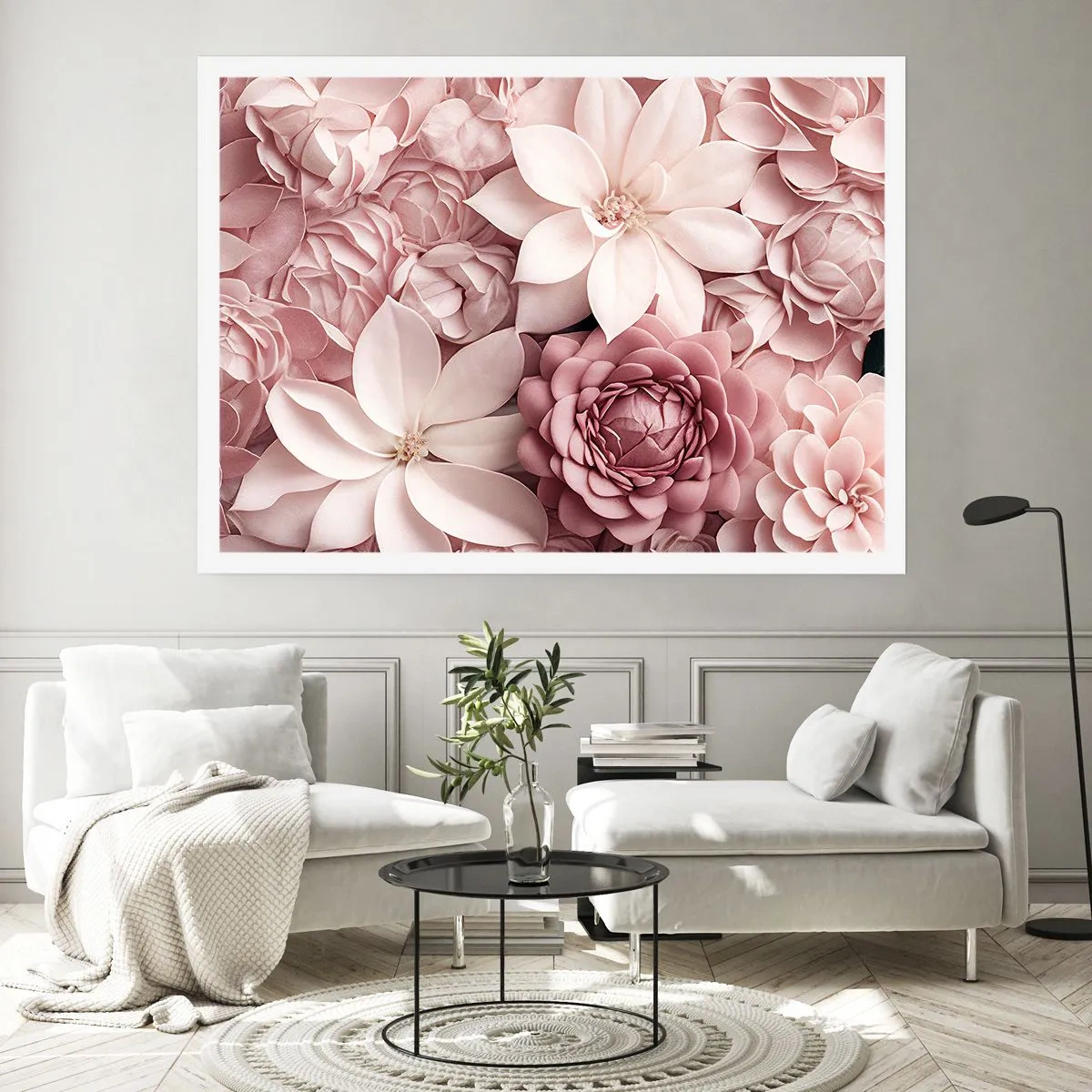 Affiche - Poster - Des fleurs aux tons roses et blancs dans une approche artistique - 100x70cm - Dans les pétales roses - Décoration murale moderne pour le salon et la chambre ARTTOR