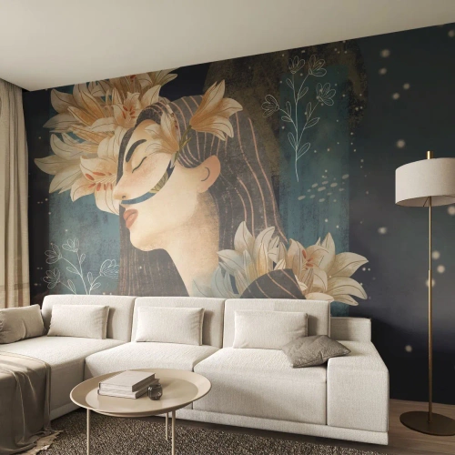 Papier Peint Photo Standard Eco - Conte de fée sur la princesse lilas - Abstraction, Femme, Fleurs - 450x315 cm