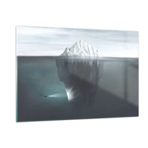 Impression sur verre - Image sur verre - Un iceberg avec un plongeur explorant la partie sous-marine - 120x80cm - Mystère sous-marin - Décoration murale moderne pour le salon et la chambre ARTTOR