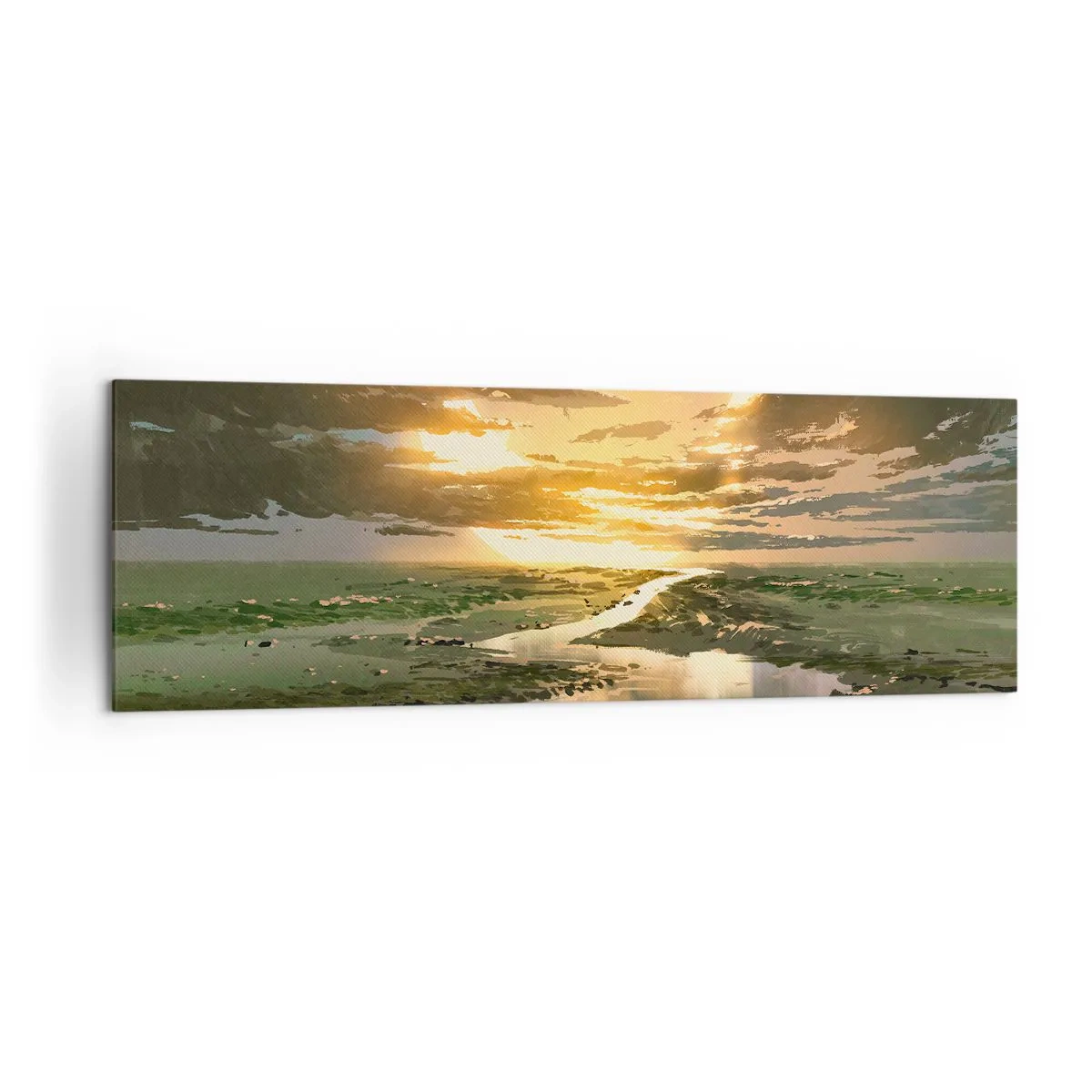 Impression sur toile - Image sur toile - Un paysage fantastique avec deux lunes à l'horizon - 160x50cm - Quelque part dans une galaxie lointaine, très lointaine - Décoration murale moderne pour le salon et la chambre ARTTOR