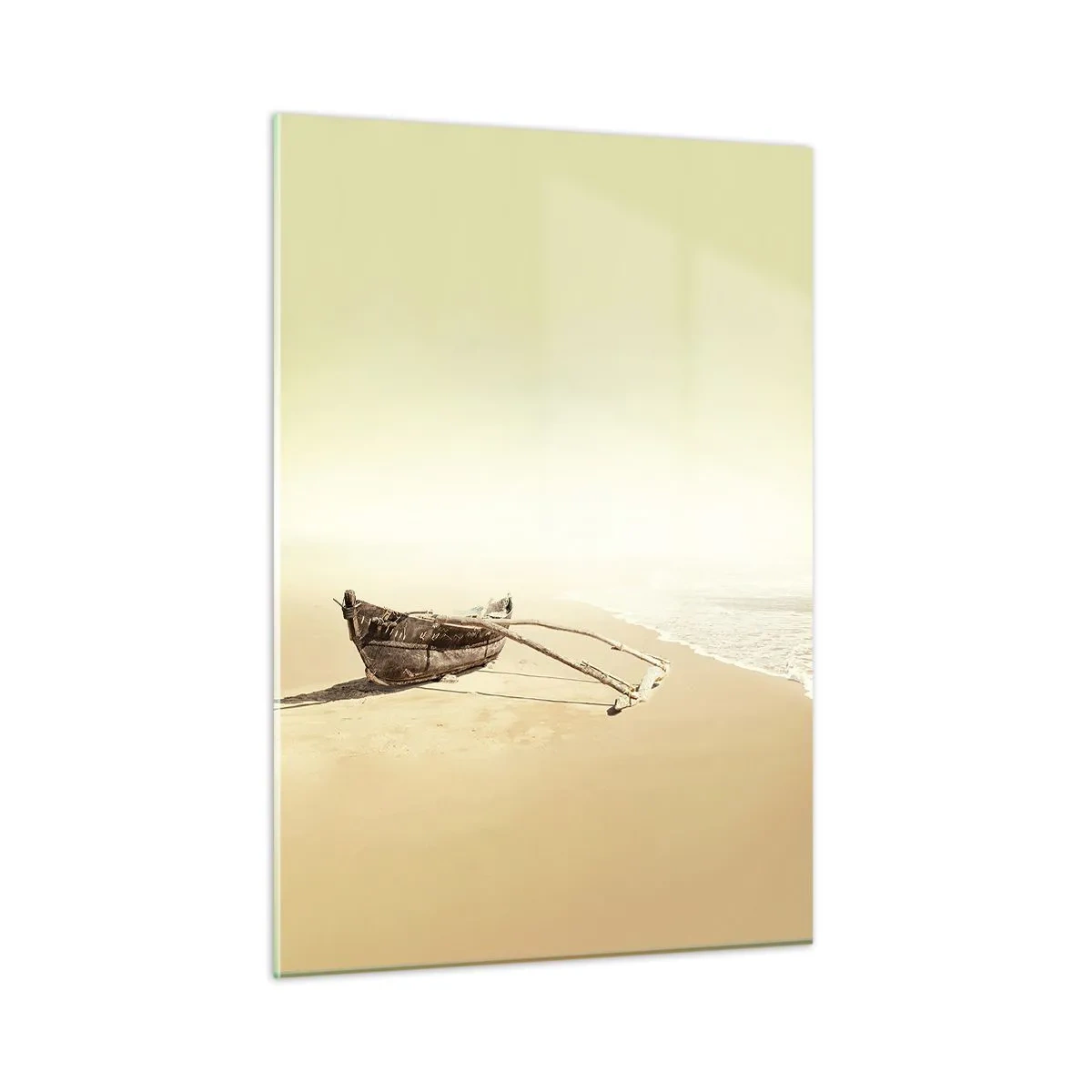 Impression sur verre - Image sur verre - Un vieux bateau de pêche sur le sable au bord de la mer - 50x70cm - Mémoire des mers du sud - Décoration murale moderne pour le salon et la chambre ARTTOR