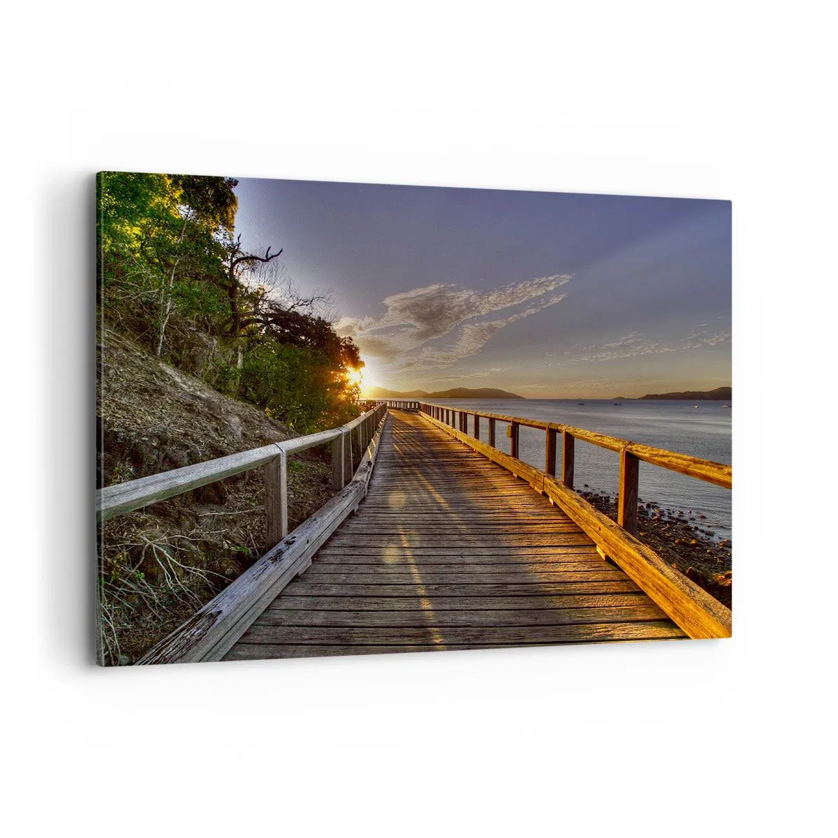 Impression sur toile - Image sur toile - Une jetée en bois mène vers le coucher de soleil sur l'eau - 100x70cm - Aller, aller tout le temps en direction du soleil - Décoration murale moderne pour le salon et la chambre ARTTOR