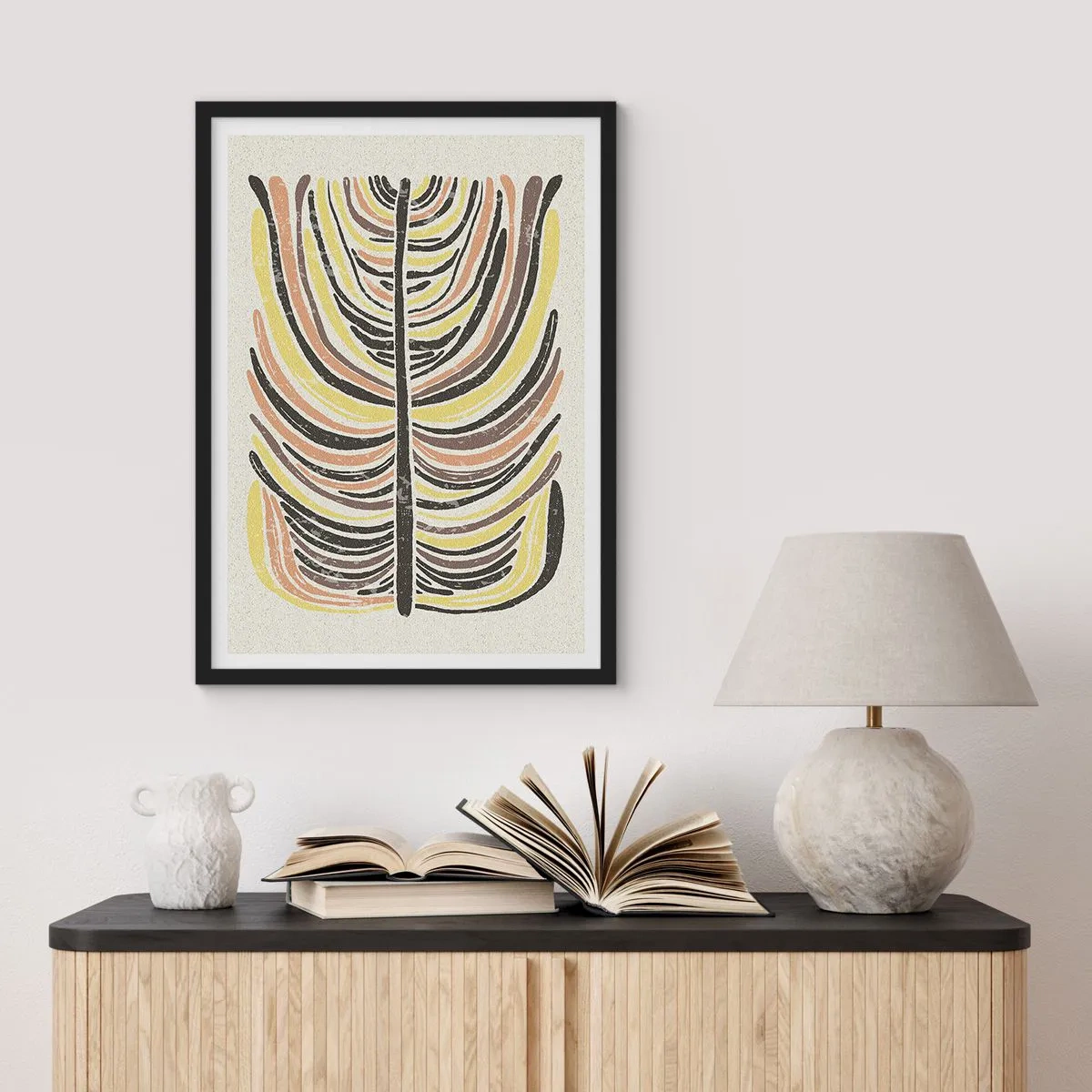 Affiche dans un cadre noir - Poster - Feuille abstraite aux tons terre - 50x70cm - Abstraction pleine de vie - Décoration murale moderne pour le salon et la chambre ARTTOR
