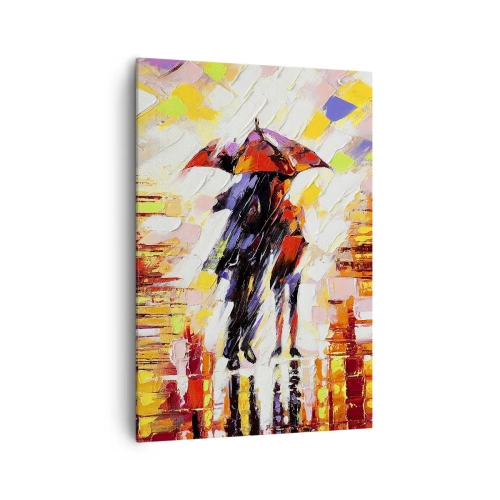 Impression sur toile - Image sur toile - Une scène abstraite d'une promenade sous un parapluie par une nuit pluvieuse. - 70x100cm - Ensemble à travers la nuit et la pluie - Décoration murale moderne pour le salon et la chambre ARTTOR
