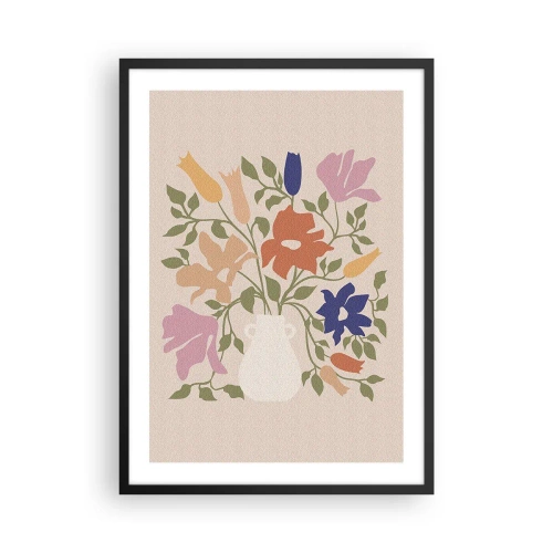 Affiche dans un cadre noir - Poster - Un bouquet de fleurs colorées dans un vase clair sur fond beige - 50x70cm - Bouquet délicat - Décoration murale moderne pour le salon et la chambre ARTTOR