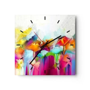 Horloge murale - Pendule murale - Fleurs colorées abstraites sur fond clair - 30x30cm - L'arc-en-ciel s'est épanoui - Décoration murale moderne pour le salon et la chambre ARTTOR