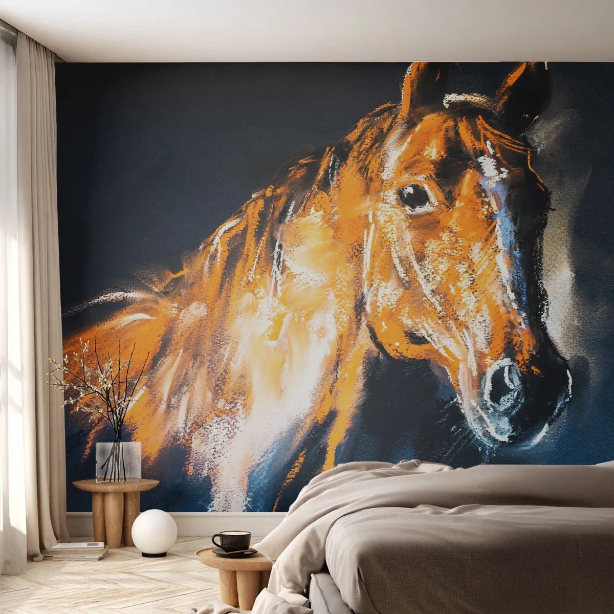 Papier Peint Photo Premium Sand - Portrait d'un cheval dans une technique expressive - 100x70cm - Et alors, tu y vas ? - Décoration murale moderne pour le salon et la chambre ARTTOR