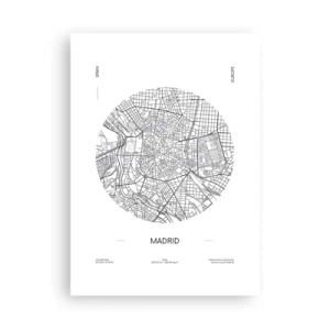 Affiche - Poster - Une carte minimaliste de Madrid en noir et blanc. - 50x70cm - Anatomie de Madrid - Décoration murale moderne pour le salon et la chambre ARTTOR