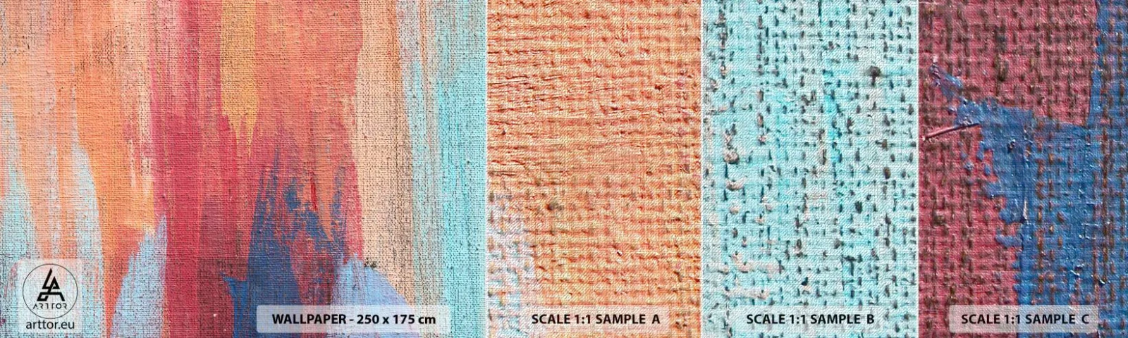 Échantillon de Papier Peint Premium Canvas - Ecoulement de l'arc-en ciel - Abstraction, Morceau, Peinture - 100x30 cm