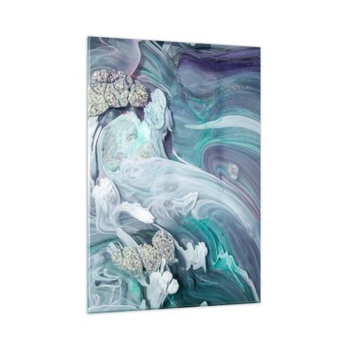 Impression sur verre - Image sur verre - Une composition abstraite dans des tons de bleu, violet et blanc. - 50x70cm - Courants bleus - Décoration murale moderne pour le salon et la chambre ARTTOR