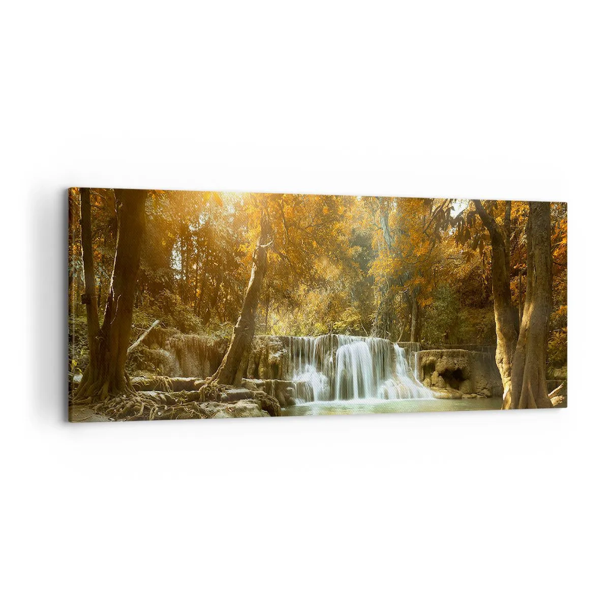 Impression sur toile - Image sur toile - Paysage d'automne avec une cascade - 120x50cm - Cascade du parc - Décoration murale moderne pour le salon et la chambre ARTTOR