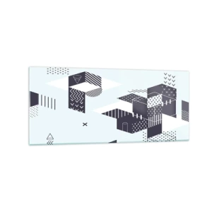 Impression sur verre - Image sur verre - Graphismes géométriques modernes dans des tons de blanc et de bleu marine - 120x50cm - Dans l'âme d'un mathématicien - Décoration murale moderne pour le salon et la chambre ARTTOR