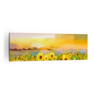 Impression sur toile - Image sur toile - Un champ de tournesols à la lumière du soleil couchant - 160x50cm - Le soleil lui-même est descendu sur terre - Décoration murale moderne pour le salon et la chambre ARTTOR