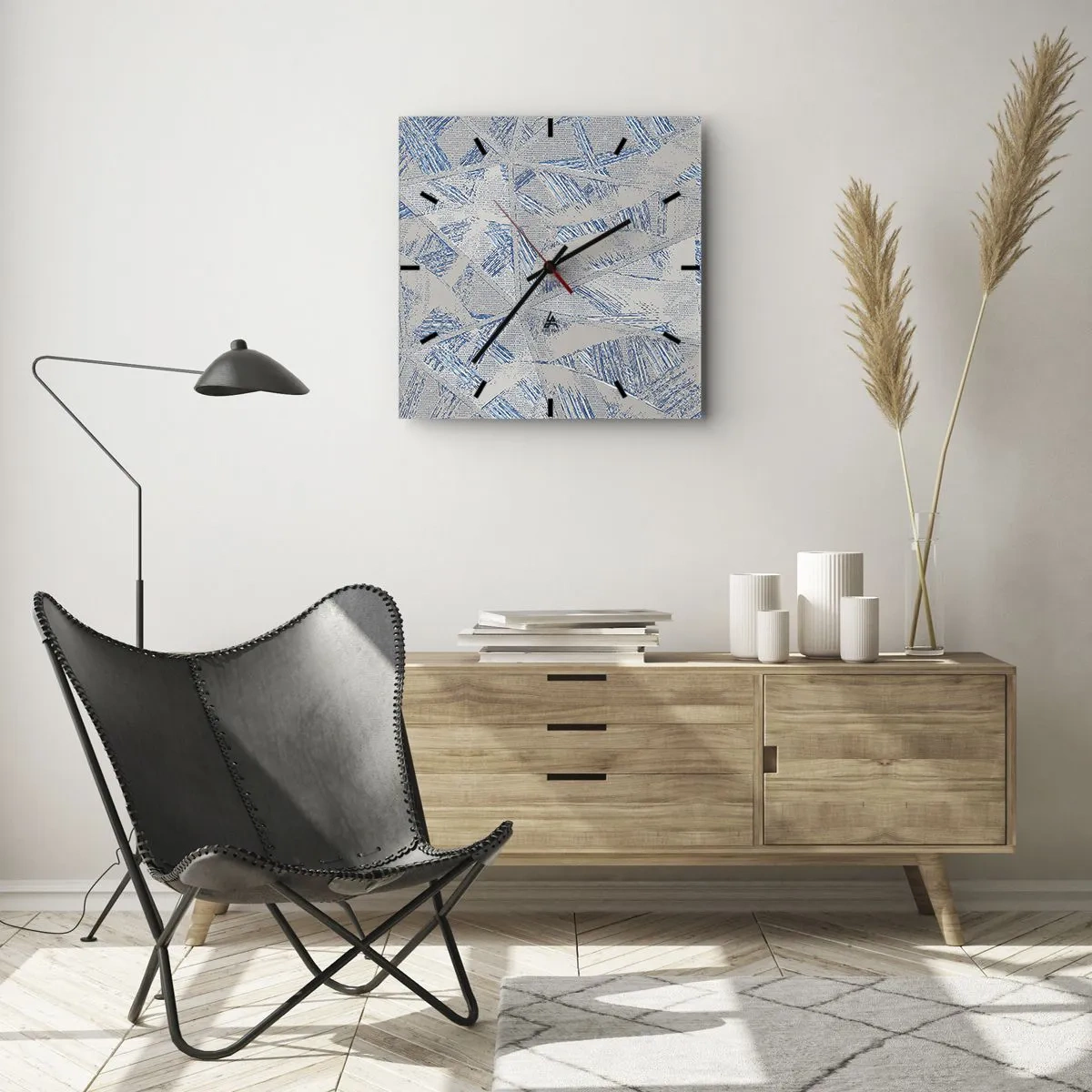 Horloge murale - Pendule murale - Motifs géométriques dans les tons de bleu et de gris - 30x30cm - Dans un labyrinthe bleu-gris - Décoration murale moderne pour le salon et la chambre ARTTOR