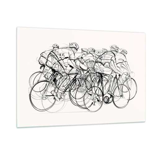 Impression sur verre - Image sur verre - Croquis d'un groupe de cyclistes lors d'une course sur fond blanc - 120x80cm - Ensemble en équipe - Décoration murale moderne pour le salon et la chambre ARTTOR