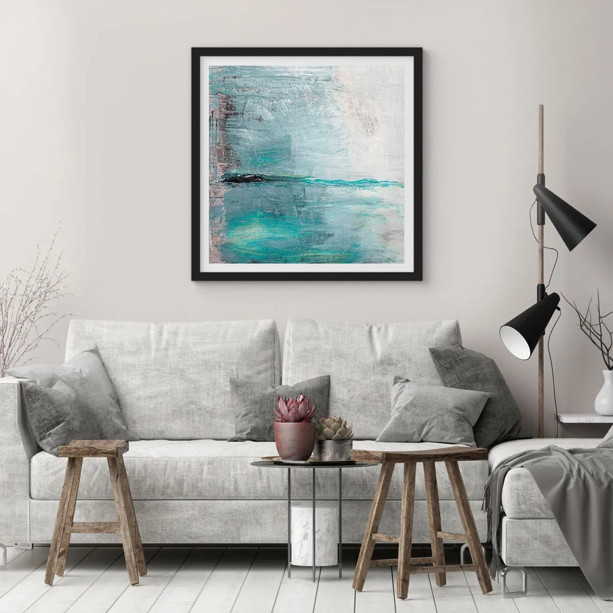 Affiche dans un cadre noir - Poster - Horizontalement en bleu - 30x30 cm