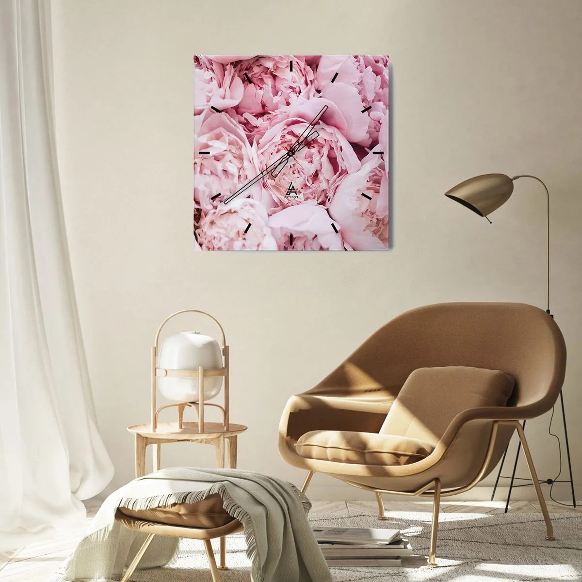 Horloge murale - Pendule murale - Gros plan d'un bouquet de pivoines roses - 30x30cm - Caliné et parfumé - Décoration murale moderne pour le salon et la chambre ARTTOR