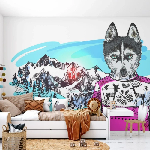 Papier Peint Photo Standard Eco - Un loup en laine de mouton - Abstraction, Loup, Pour les enfants - 450x315 cm