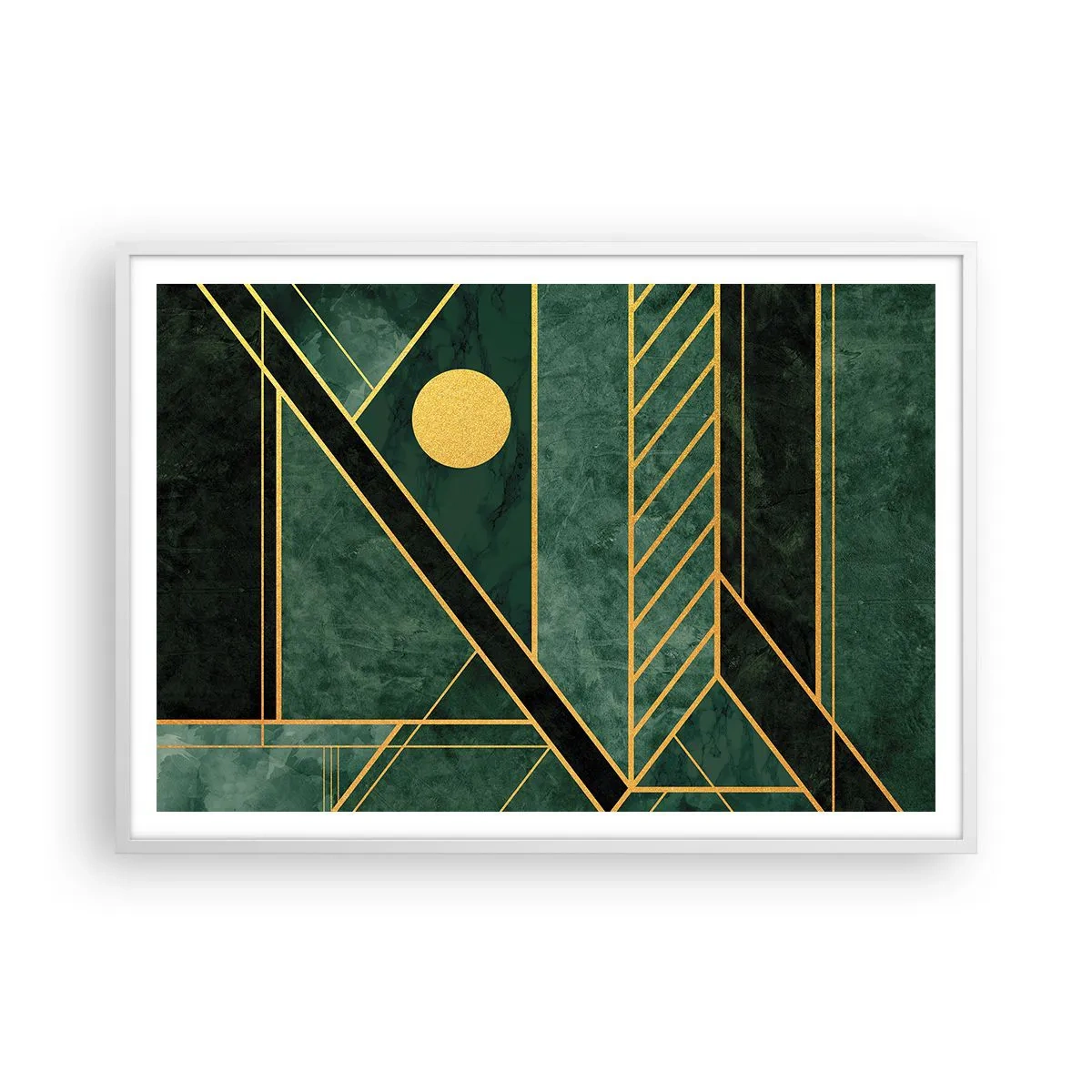 Affiche dans un cadre blanc - Poster - Dynamique or et azur - 100x70 cm