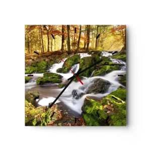 Horloge murale - Pendule murale - Un paysage boisé avec une cascade entourée de mousse - 30x30cm - Rapidement à travers la forêt d'automne - Décoration murale moderne pour le salon et la chambre ARTTOR