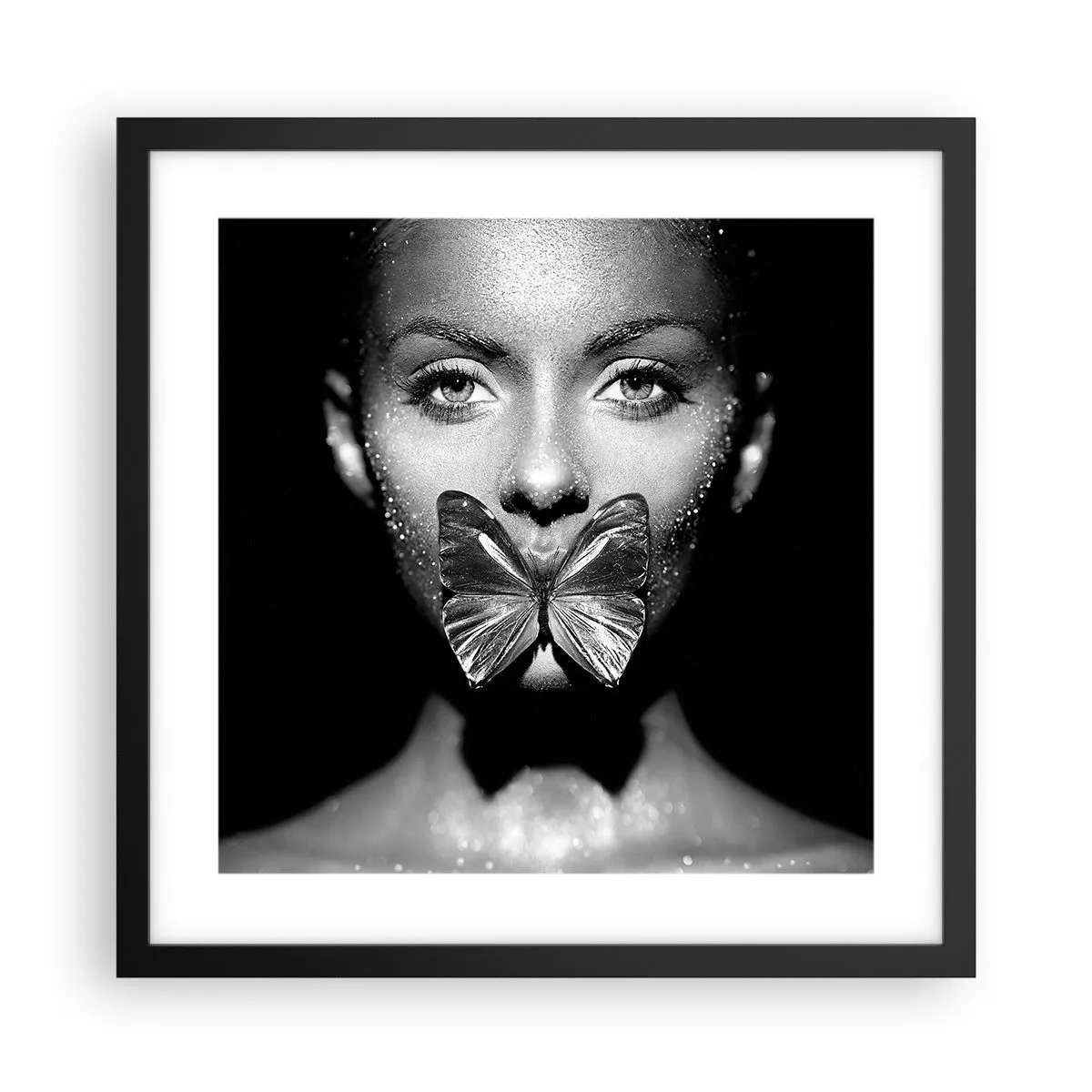 Affiche dans un cadre noir - Poster - Baiser papillon - 40x40 cm
