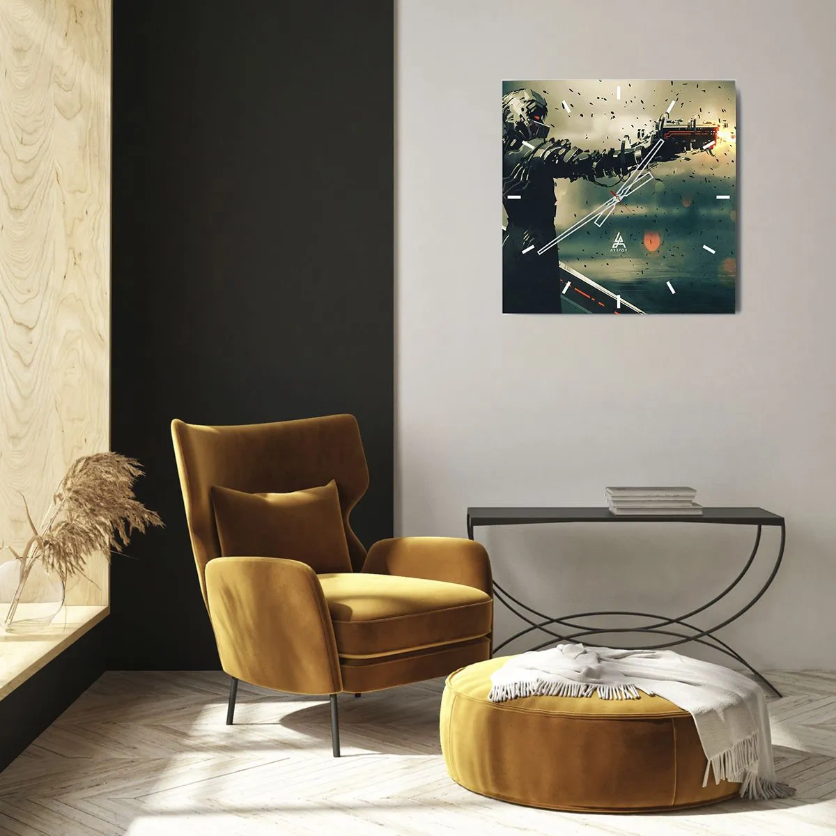 Horloge murale - Pendule murale - Guerrier cybernétique avec des armes futuristes - 30x30cm - L'arme fatale - Votre propre Terminator - Décoration murale moderne pour le salon et la chambre ARTTOR